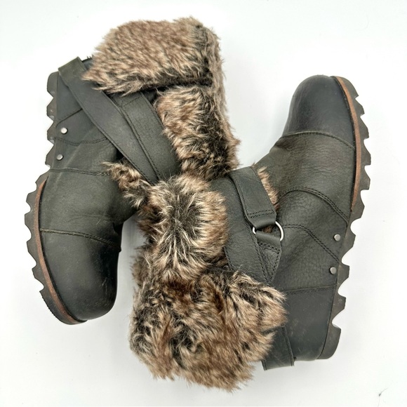 SOREL Joan Of Arctic Faux Fur Trim Wrap Strappy Wedge Convertible boots leather - Picture 7 of 11